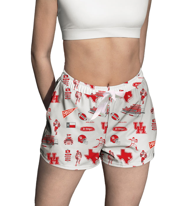 University of Houston Cougars Repeat Print Hand Sketched Vive La Fete Impressions Artwork Womens White Lounge Shorts