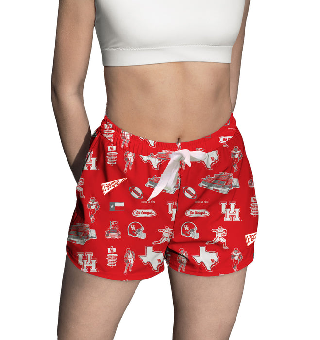 University of Houston Cougars Repeat Print Hand Sketched Vive La Fete Impressions Artwork Womens Red Lounge Shorts