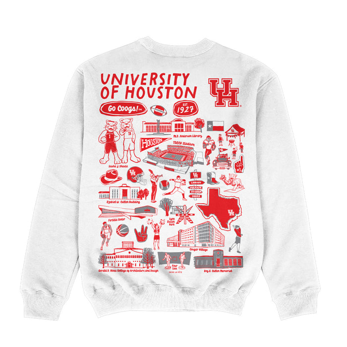 University of Houston Cougars Hand Sketched Impressions Artwork White Crewneck Sweatshirt for Women