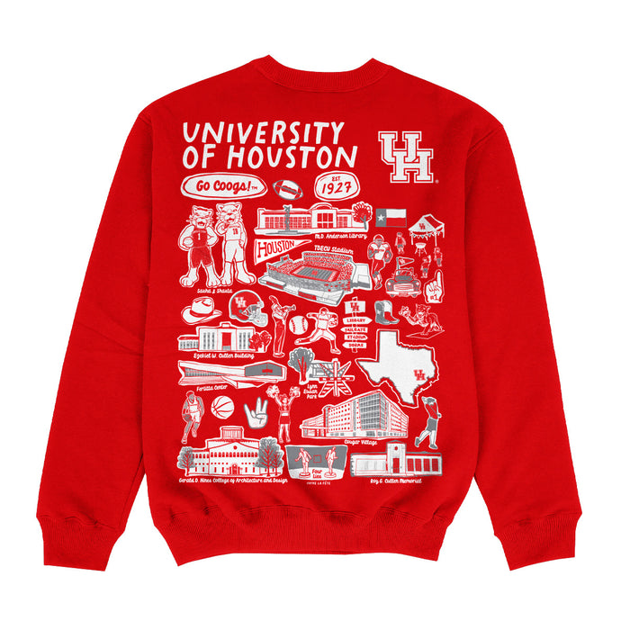 University of Houston Cougars Hand Sketched Impressions Artwork Red Crewneck Sweatshirt for Women