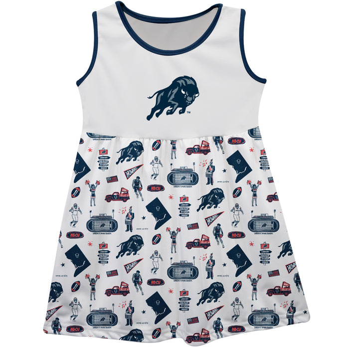 Howard University Bison Sleeveless Tank Dress Girls White Repeat Print Hand Sketched Vive La Fete Impressions