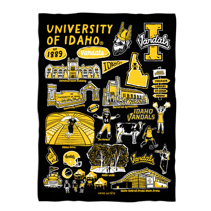 Idaho Vandals Hand Sketched Vive La Fete Impressions Artwork Warm Lightweight Fleece Black Throw Blanket 40 x 58