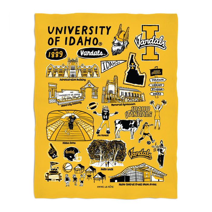 Idaho Vandals Gold Hand Sketched Vive La Fete Impressions Artwork Plush Soft Minky Blanket 36 x 48