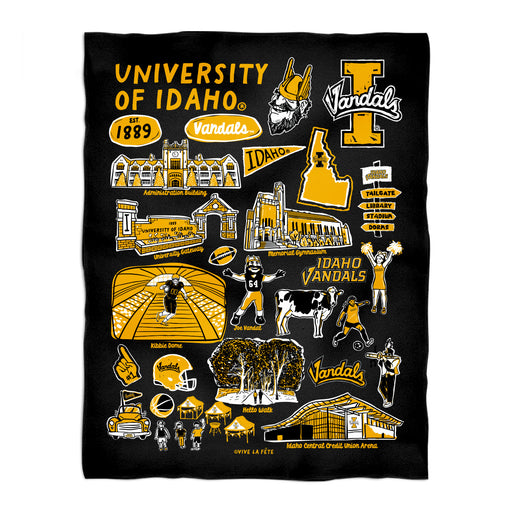 Idaho Vandals Black Hand Sketched Vive La Fete Impressions Artwork Plush Soft Minky Blanket 36 x 48