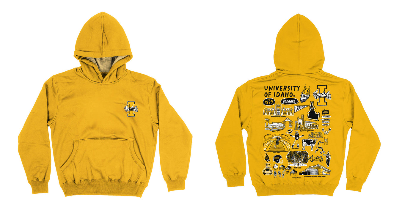 Idaho Vandals Hand Sketched Vive La Fete Impressions Artwork Yellow Fleece Long Sleeve Hoodie