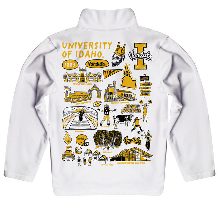 Idaho Vandals Hand Sketched Vive La Fete Impressions Artwork White Boys Quarter Zip Pullover