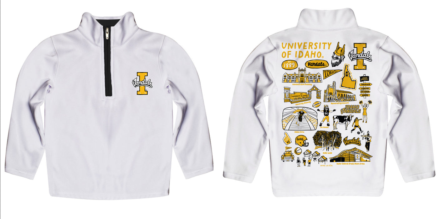 Idaho Vandals Hand Sketched Vive La Fete Impressions Artwork White Boys Quarter Zip Pullover