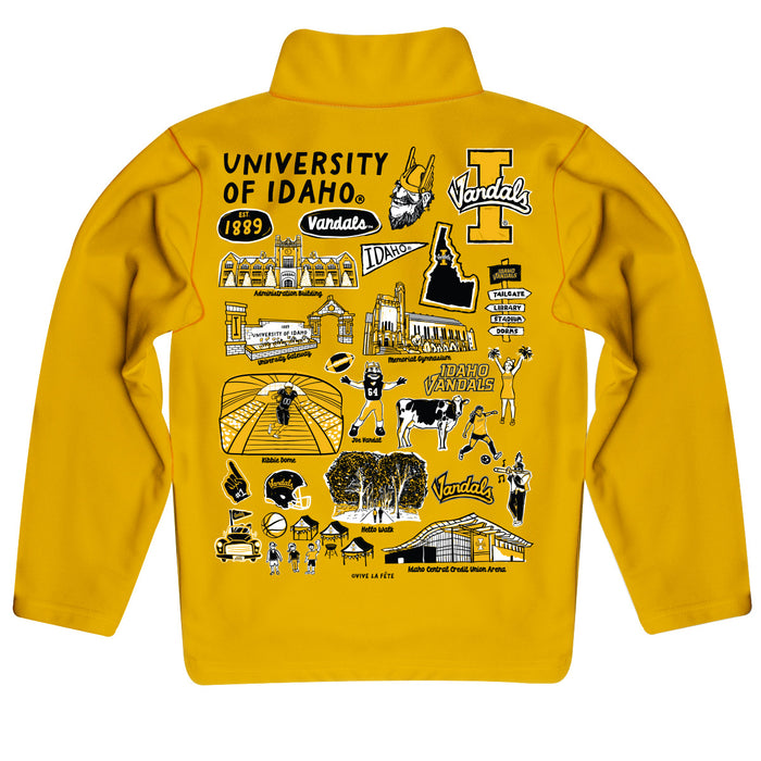 Idaho Vandals Hand Sketched Vive La Fete Impressions Artwork Yellow  Boys Quarter Zip Pullover