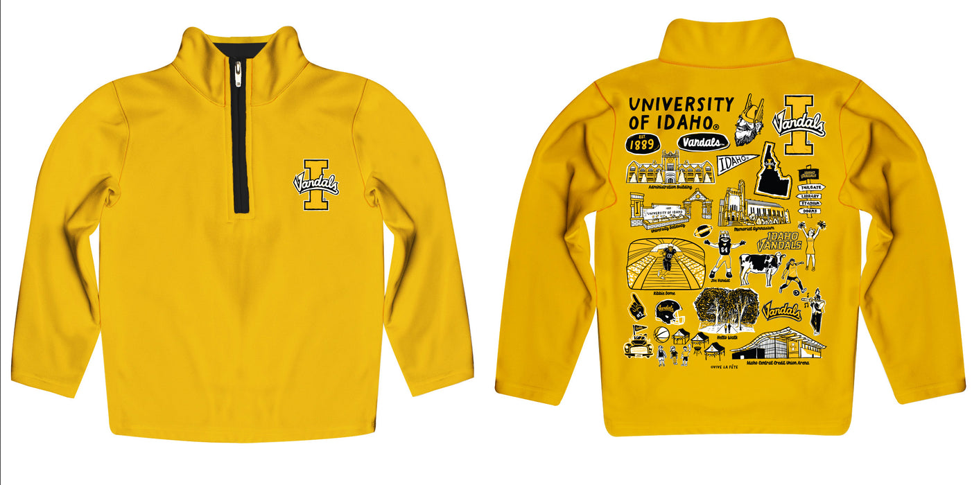 Idaho Vandals Hand Sketched Vive La Fete Impressions Artwork Yellow  Boys Quarter Zip Pullover