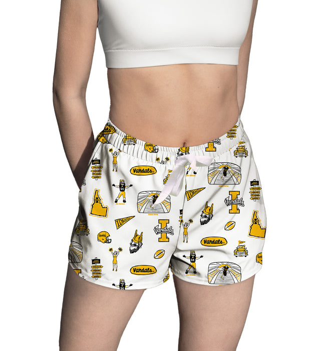 Idaho Vandals Repeat Print Hand Sketched Vive La Fete Impressions Artwork Womens White Lounge Shorts