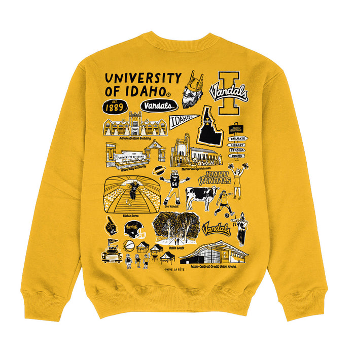 Idaho Vandals Hand Sketched Impressions Artwork Yellow Crewneck Sweatshirt for Women