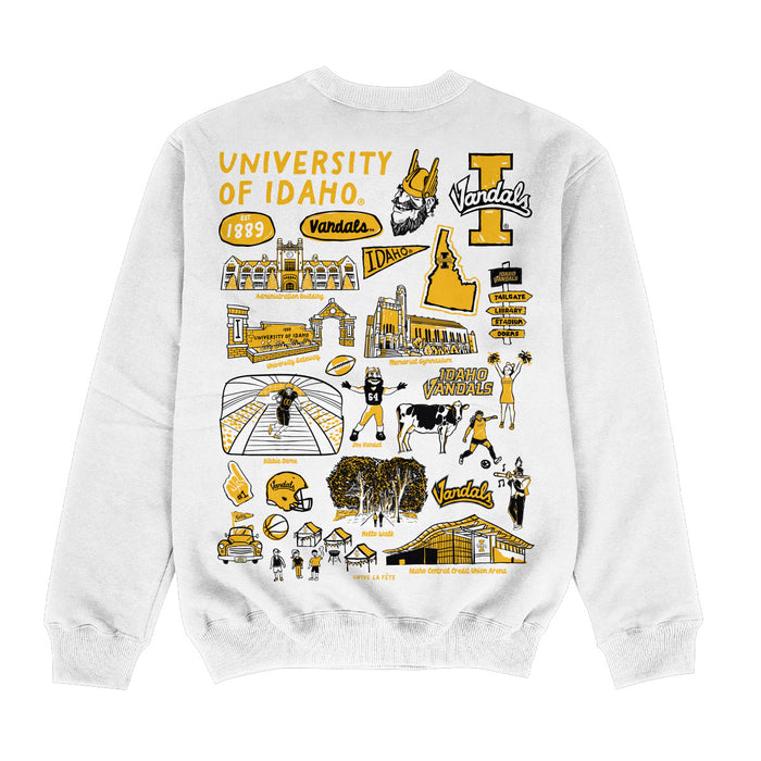 U of I Vandals Hand Sketched Impressions Artwork White Crewneck Sweatshirt for Women