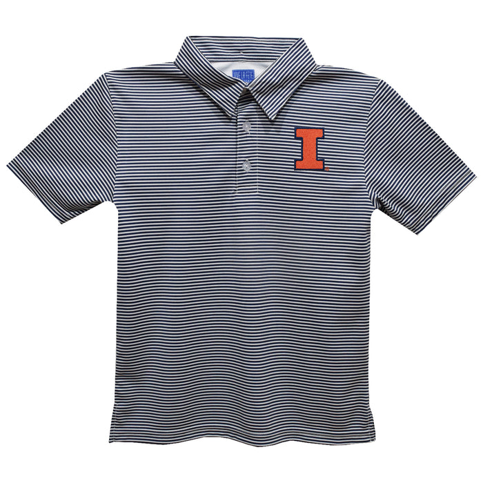 Illinois Fighting Illini Embroidered Navy Stripes Short Sleeve Polo Box Shirt