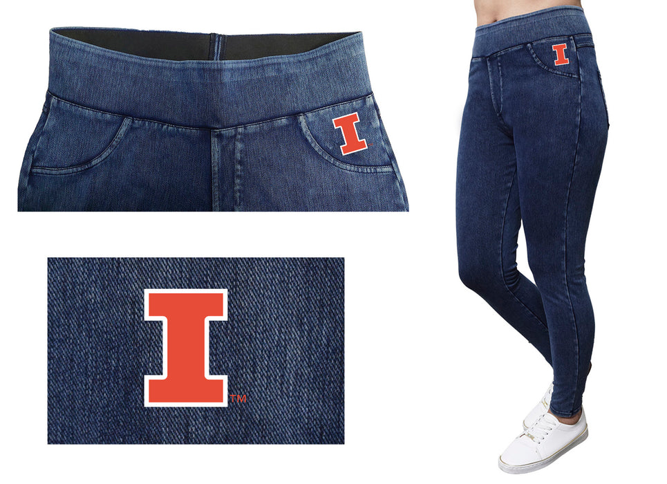 Illinois Fighting Illini Vive La Fete Game Day Collegiate Logo on Fake Pocket Women Orange Jeggings