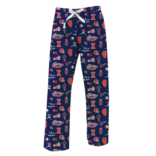 Illinois Fighting Illini Repeat Print Hand Sketched Vive La Fete Impressions Artwork Womens Navy Lounge Pants