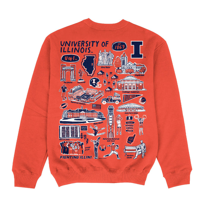 Illinois Fighting Illini Hand Sketched Impressions Artwork Orange Crewneck Sweatshirt for Women