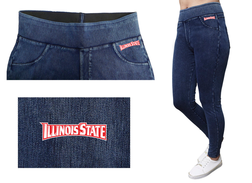 Illinois State University Redbirds Vive La Fete Game Day Collegiate Logo on Fake Pocket Women Red Jeggings