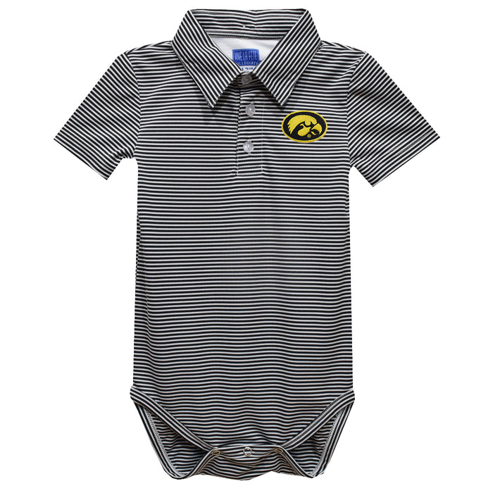 Iowa Hawkeyes Embroidered Black Stripe Knit Boys Polo Bodysuit