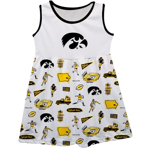 Iowa Hawkeyes Sleeveless Tank Dress Girls White Repeat Print Hand Sketched Vive La Fete Impressions