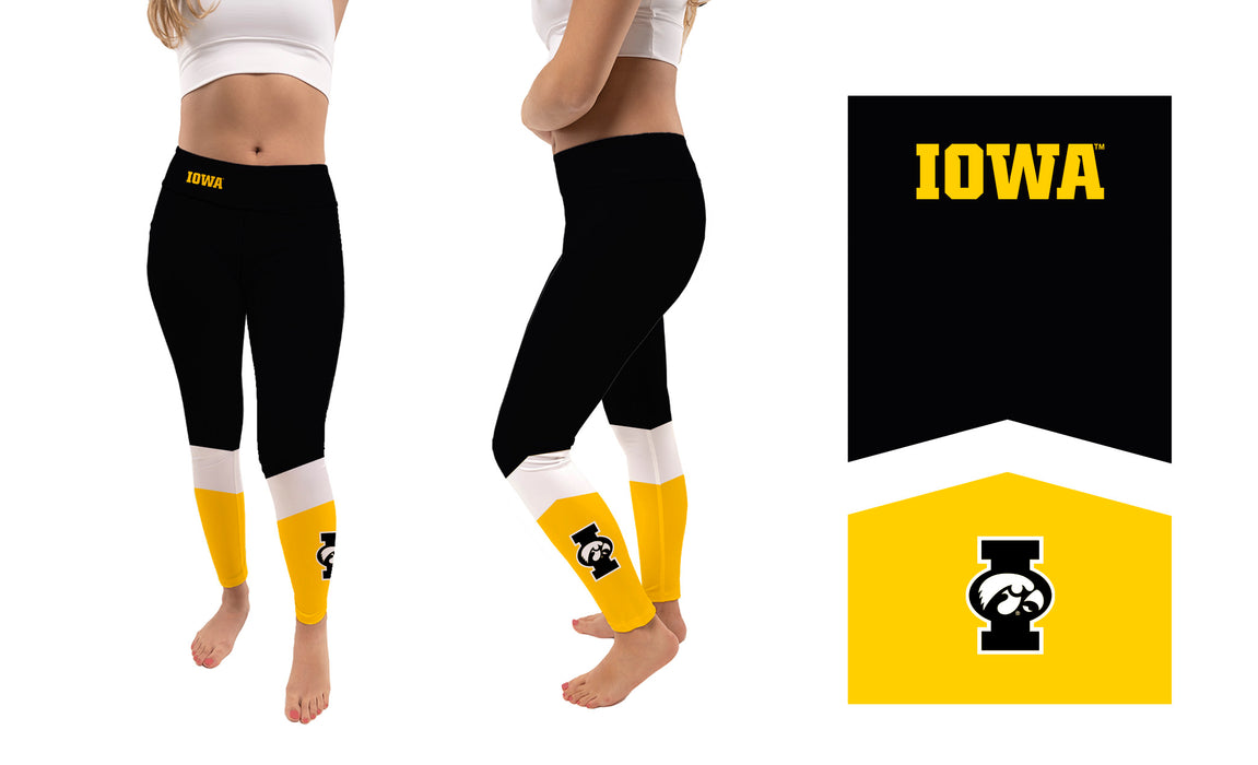 Iowa Hawkeyes Vive La Fete Game Day Collegiate Ankle Color Block Women Black Gold Yoga Leggings - Vive La Fête - Online Apparel Store