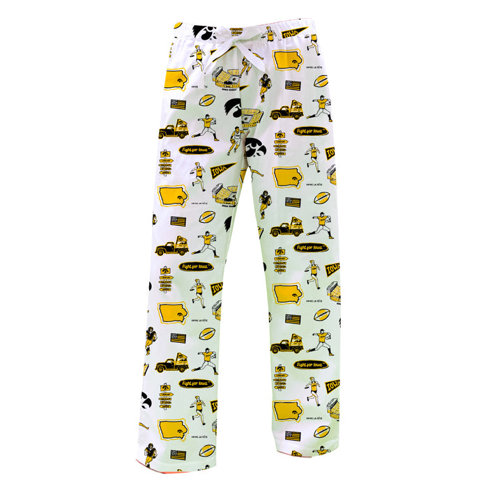 Iowa Hawkeyes Repeat Print Hand Sketched Vive La Fete Impressions Artwork Womens  White  Lounge Pants