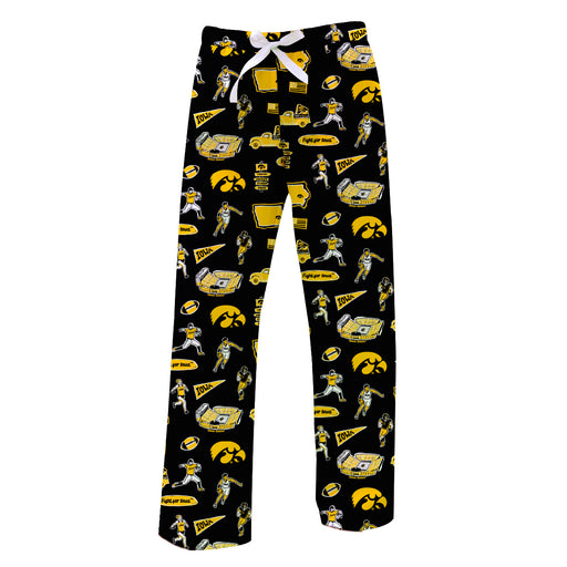 Iowa Hawkeyes Repeat Print Hand Sketched Vive La Fete Impressions Artwork Womens  Black  Lounge Pants