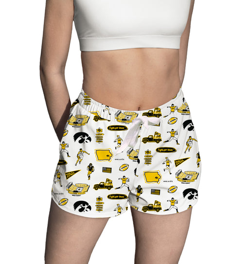 Iowa Hawkeyes Repeat Print Hand Sketched Vive La Fete Impressions Artwork Womens White Lounge Shorts