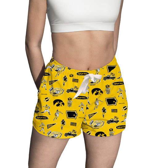 Iowa Hawkeyes Repeat Print Hand Sketched Vive La Fete Impressions Artwork Womens Gold Lounge Shorts