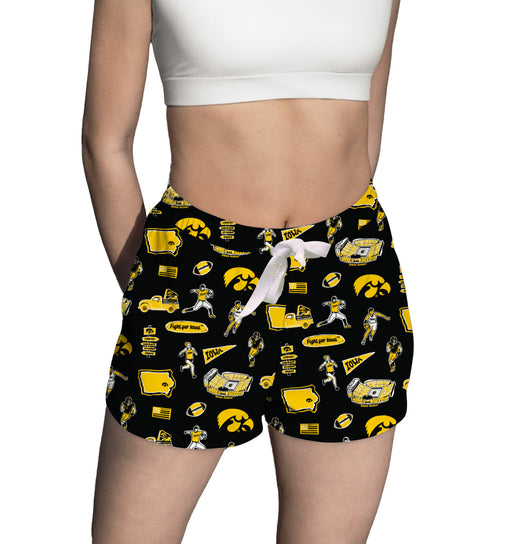 Iowa Hawkeyes Repeat Print Hand Sketched Vive La Fete Impressions Artwork Womens Black Lounge Shorts