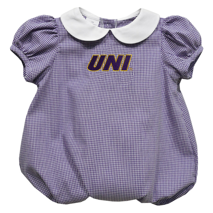 Northern Iowa Panthers Embroidered Purple Gingham Baby Bubble Short Sleeve