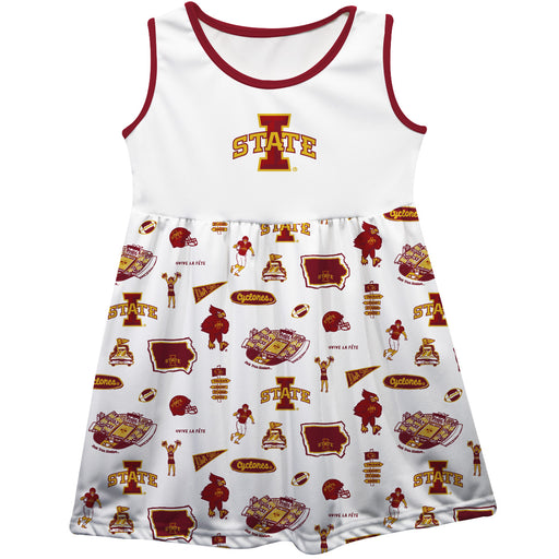 Iowa State Cyclones ISU Sleeveless Tank Dress Girls White Repeat Print Hand Sketched Vive La Fete Impressions