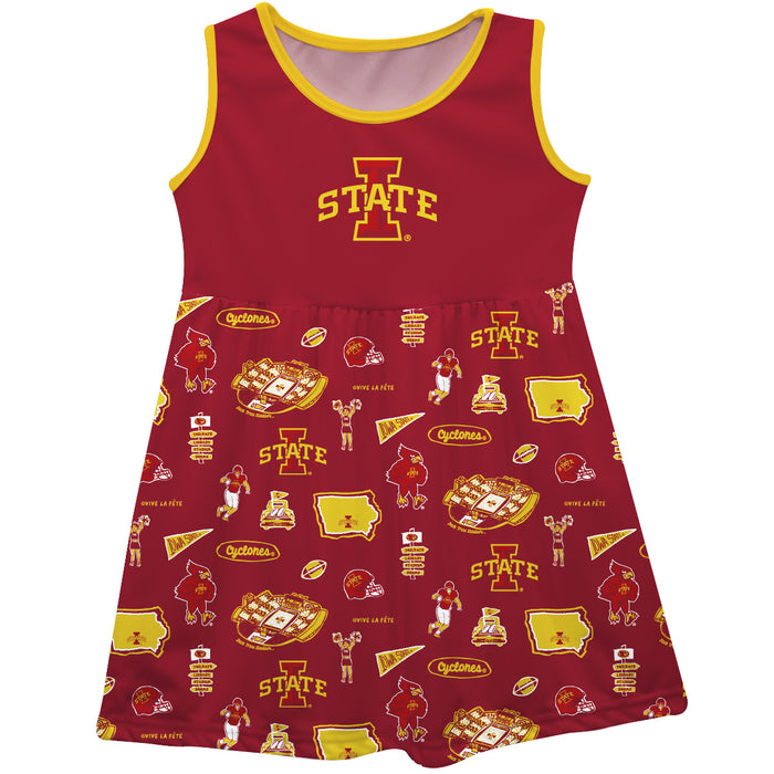 Iowa State Cyclones ISU Sleeveless Tank Dress Girls Cardinal Repeat Print Hand Sketched Vive La Fete Impressions