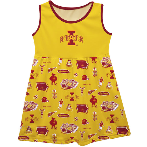 Iowa State Cyclones ISU Sleeveless Tank Dress Girls Gold Repeat Print Hand Sketched Vive La Fete Impressions