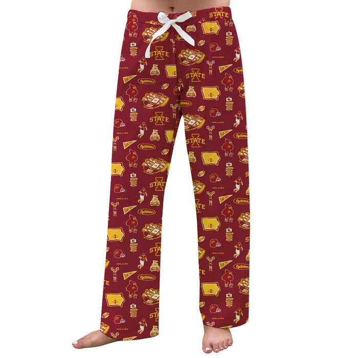 Iowa State Cyclones ISU Repeat Print Hand Sketched Vive La Fete Impressions Artwork Womens  Cardinal  Lounge Pants