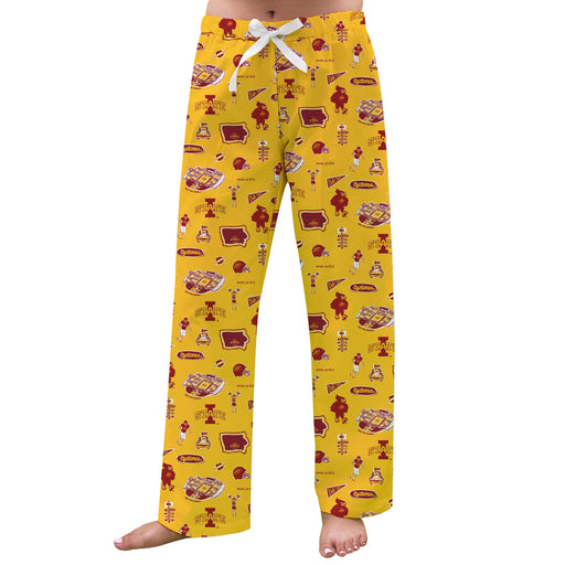 Iowa State Cyclones ISU Repeat Print Hand Sketched Vive La Fete Impressions Artwork Womens  Gold  Lounge Pants