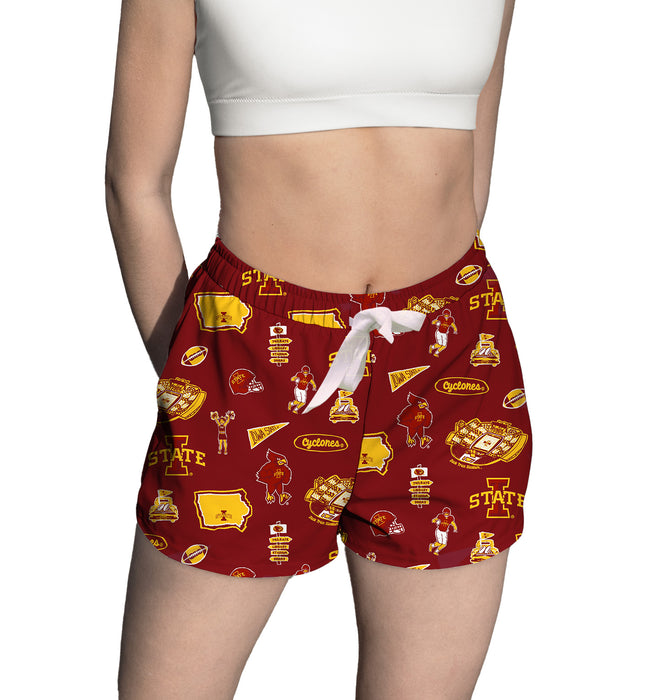 Iowa State Cyclones ISU Repeat Print Hand Sketched Vive La Fete Impressions Artwork Womens Cardinal Lounge Shorts