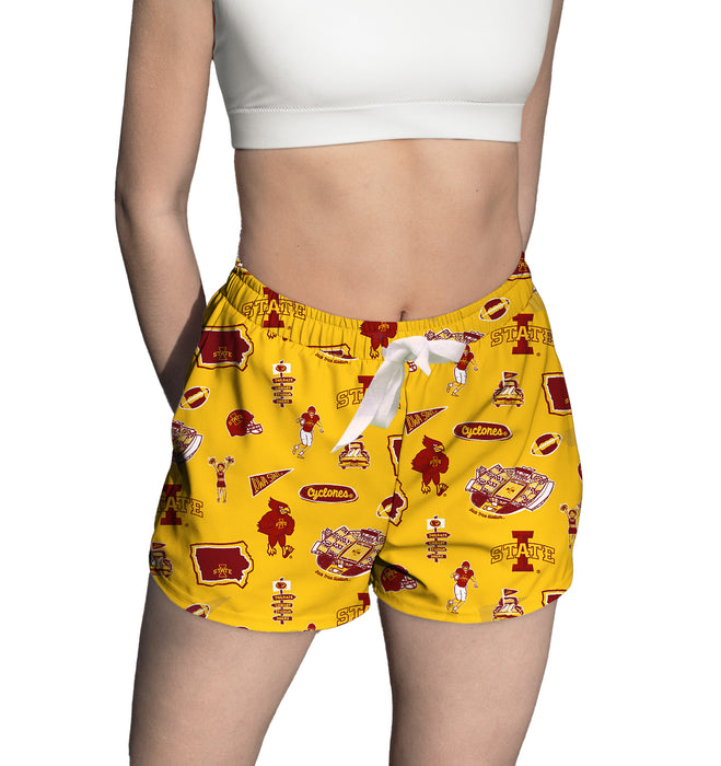 Iowa State Cyclones ISU Repeat Print Hand Sketched Vive La Fete Impressions Artwork Womens Gold Lounge Shorts