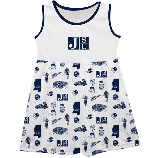 Jackson State University Tigers Sleeveless Tank Dress Girls White Repeat Print Hand Sketched Vive La Fete Impressions