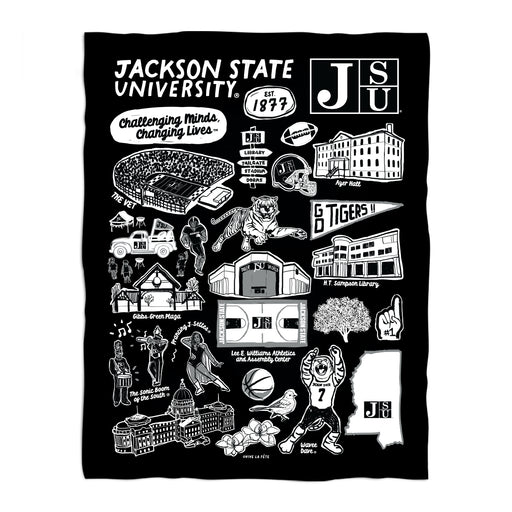 Jackson State University Tigers Black Hand Sketched Vive La Fete Impressions Artwork Plush Soft Minky Blanket 36 x 48