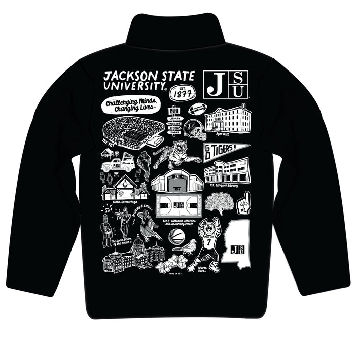 Jackson State University Tigers Hand Sketched Vive La Fete Impressions Artwork Black Boys Quarter Zip Pullover V1