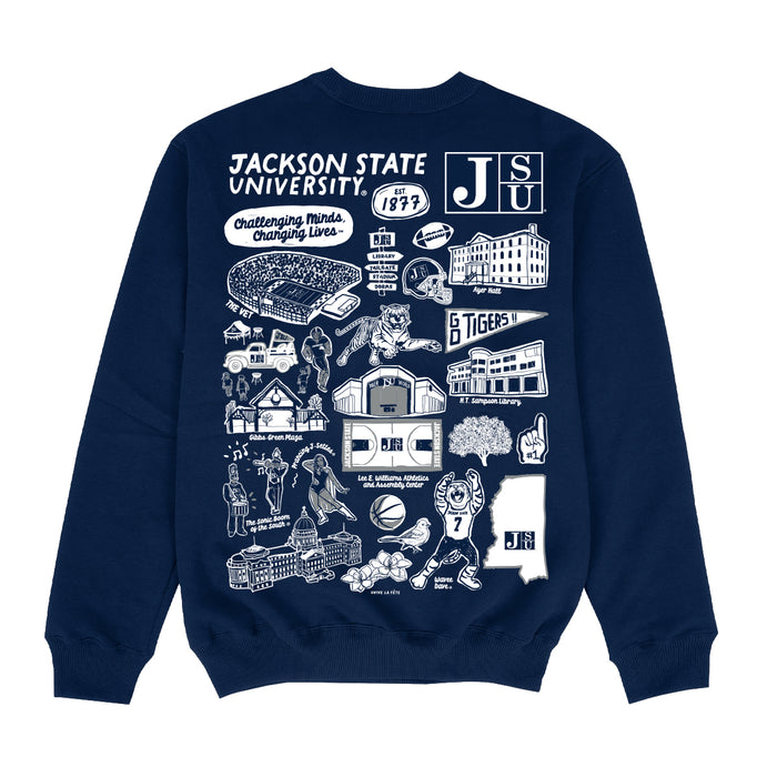 Jackson State University Tigers Hand Sketched Impressions Artwork Blue Crewneck Sweatshirt for Women