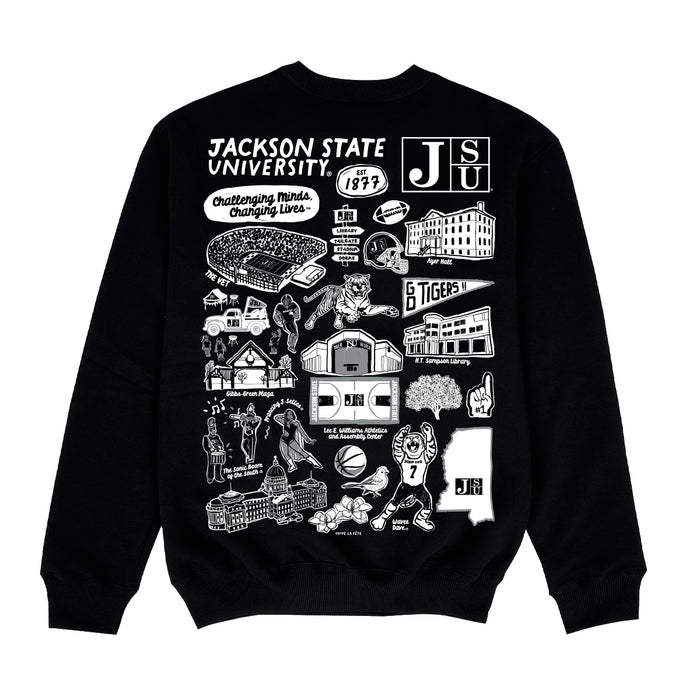 Jackson State University Tigers Hand Sketched Impressions Artwork Black Crewneck Sweatshirt for Women