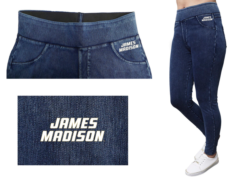 James Madison University Dukes Vive La Fete Game Day Collegiate Logo on Fake Pocket Women Purple Jeggings