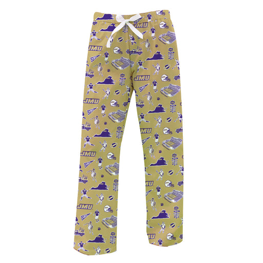 James Madison University Dukes Repeat Print Hand Sketched Vive La Fete Impressions Artwork Womens  Gold  Lounge Pants