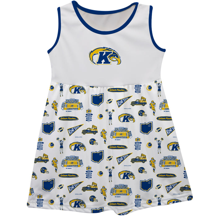 Kent State Golden Flashes Sleeveless Tank Dress Girls White Repeat Print Hand Sketched Vive La Fete Impressions