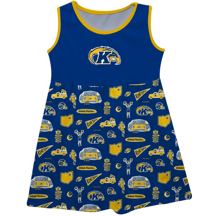 Kent State Golden Flashes Sleeveless Tank Dress Girls Blue Repeat Print Hand Sketched Vive La Fete Impressions