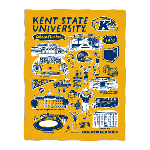 Kent State Golden Flashes Gold Hand Sketched Vive La Fete Impressions Artwork Plush Soft Minky Blanket 36 x 48