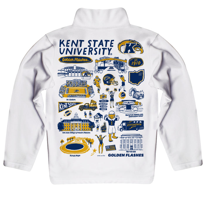 Kent State Golden Flashes Hand Sketched Vive La Fete Impressions Artwork White Boys Quarter Zip Pullover V1