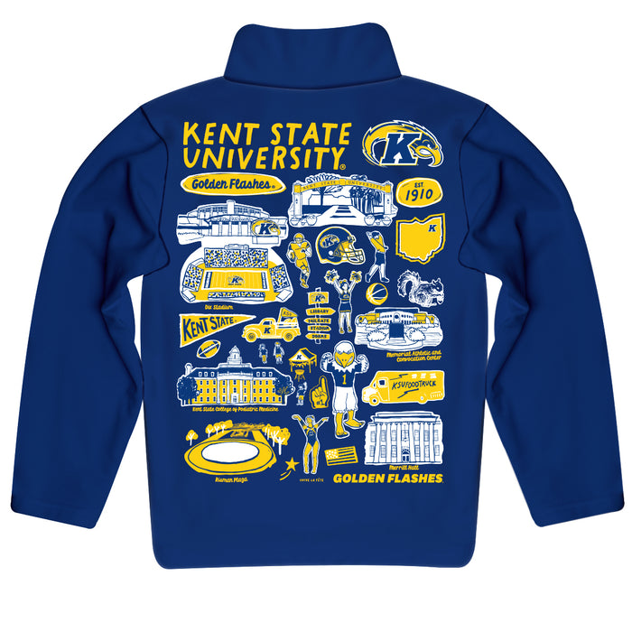 Kent State Golden Flashes Hand Sketched Vive La Fete Impressions Artwork  Blue Boys Quarter Zip Pullover V1