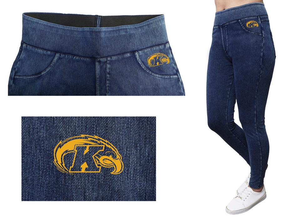 Kent State Golden Flashes Vive La Fete Game Day Collegiate Logo on Fake Pocket Women Blue Jeggings